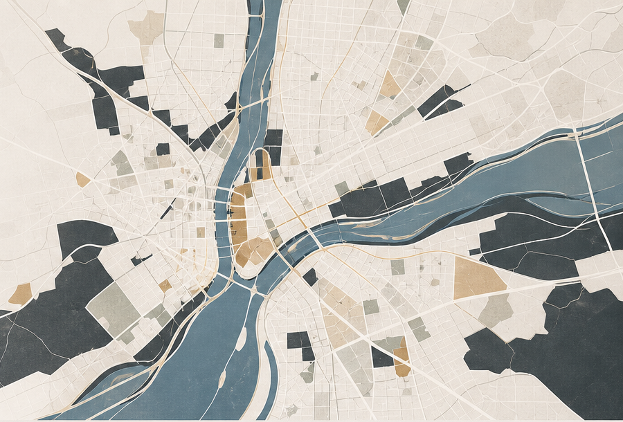 Large minimalist city map artwork