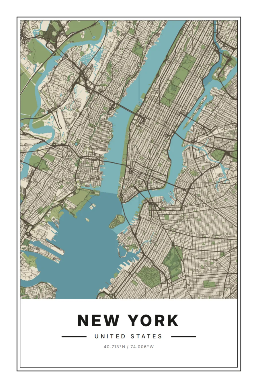 New York map artwork in a soft paper style
